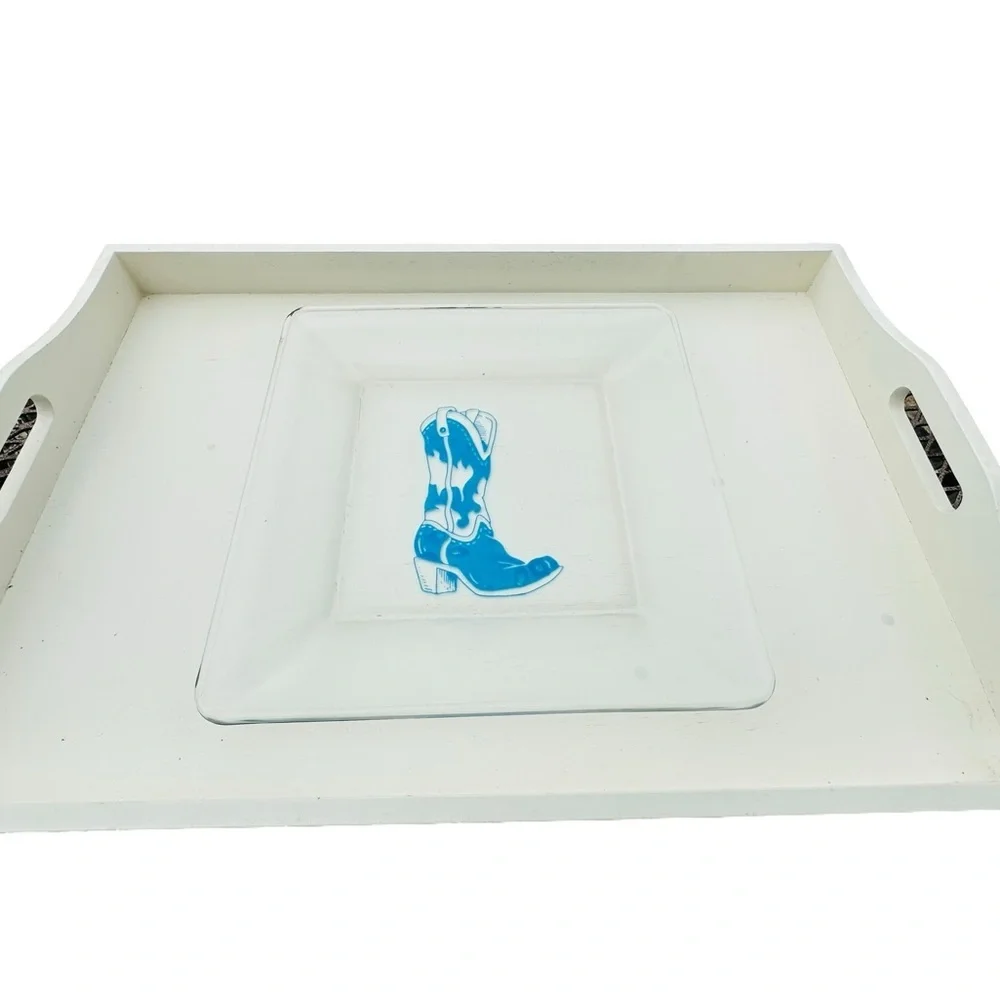 Western Glass Plate Set with Blue Designs